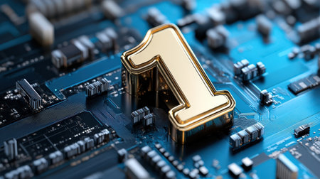 A digital top 10 countdown, with the final number one glowing in gold, symbolizing ultimate successの素材