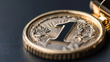 A close-up of a golden award engraved with the number 1, celebrating the top-ranked individualの素材