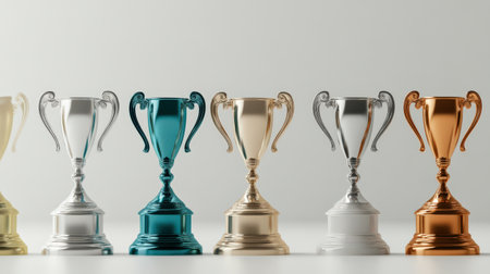 A line of trophies ranked from 1 to 10, symbolizing success and high performance in a competitionの素材