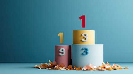 A podium with numbers 1 through 3, representing the top performers in a ranking systemの素材