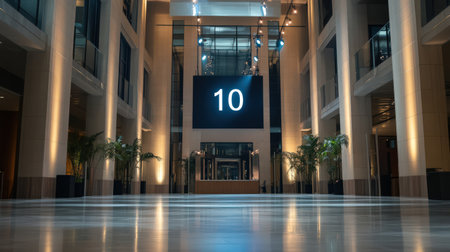 A countdown timer from 10 to 1 displayed on a screen during a top 10 reveal eventの素材