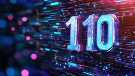 A countdown from 10 to 1 displayed on a colorful, dynamic screen for a top 10 ranking revealの素材
