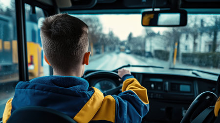 A school bus driver checking the safety of the vehicle before starting a routeの素材