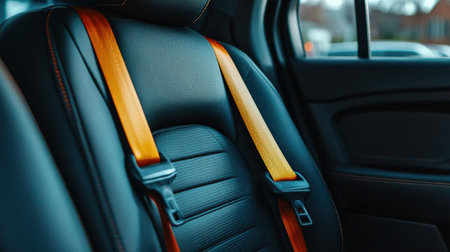 A close-up of a seatbelt being buckled in a car, promoting road safetyの素材
