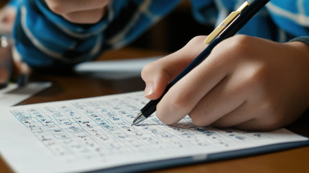 A close-up of an answer sheet with bubbles being filled in during a multiple-choice testの素材