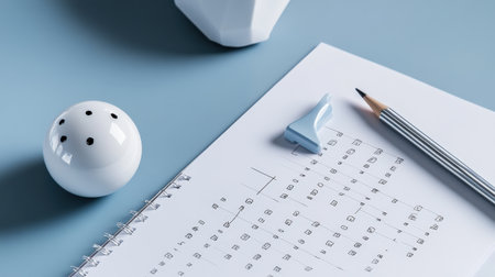 A quiz sheet with true or false questions, placed next to a pencil and eraserの素材