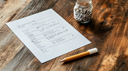 A quiz sheet with true or false questions, placed next to a pencil and eraserの素材