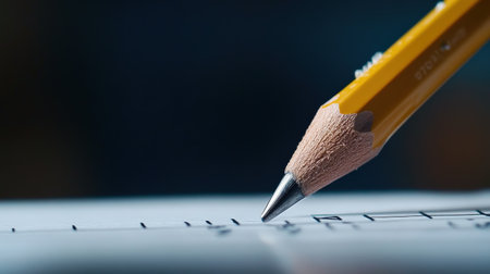A close-up of a pencil on a standardized test form, ready to mark answersの素材