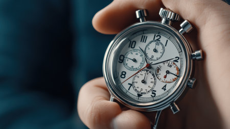 A close-up of a stopwatch, ticking down the time for a timed quiz sessionの素材