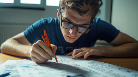 "A student reviewing their test answers before submitting the exam, double-checking every detail --ar 16:9 --personalize jaydbm9 --v 6.1 Job ID: ce215d85-f4e6-4b68-9f5f-2ed3a6e87477の素材