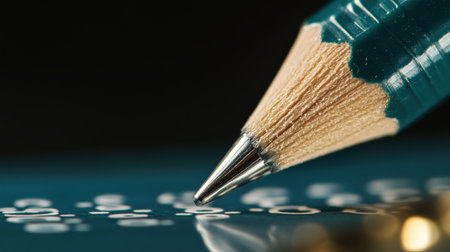 A close-up of a pencil on a standardized test form, ready to mark answersの素材