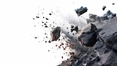 Coal explosion isolated on a white background. 3d illustration.の素材