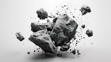 3d rendering of a stone explosion isolated in white studio background.の素材