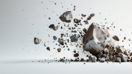 Crushed stone on a white background. 3d render illustration.の素材