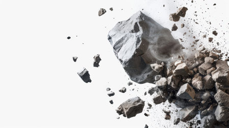 Pile of crushed stone isolated on white background with copy space.の素材