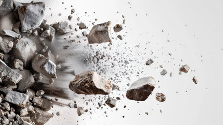 Crushed stones on a white background. 3d rendering, 3d illustrationの素材