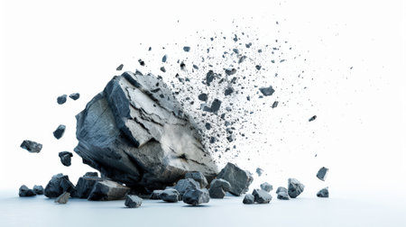 Pieces of coal on a white background. 3d rendering.の素材