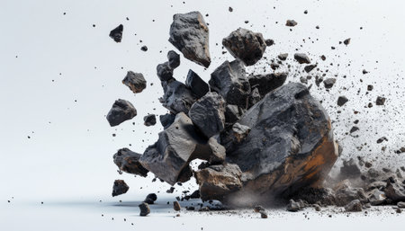 Coal explosion on a white background. 3d rendering, 3d illustration.の素材