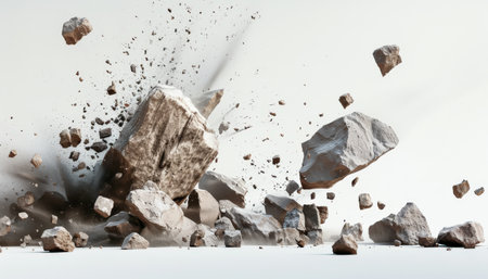 3d rendering of stone explosion on white background with copyspaceの素材