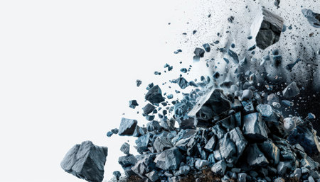 Crushed stone on a white background. 3d illustration, 3d renderingの素材