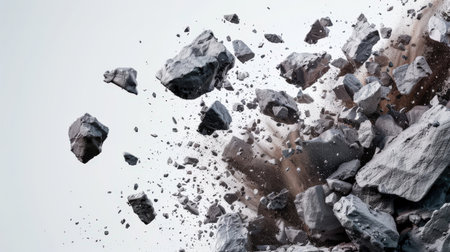 Pieces of crushed stone isolated on white background. 3d renderingの素材