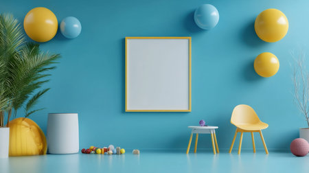 Colorful pastel colors learning rooms for pre-primary students or young children blank mockup frames on merry christmas wall of kindergarten or children playroom, display and show mockupの素材