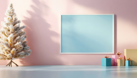 Colorful pastel colors learning rooms for pre-primary students or young children blank mockup frames on merry christmas wall of kindergarten or children playroom, display and show mockupの素材