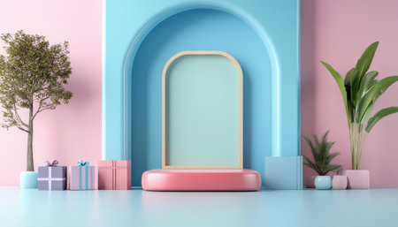 Colorful pastel colors learning rooms for pre-primary students or young children blank mockup frames on merry christmas wall of kindergarten or children playroom, display and show mockupの素材