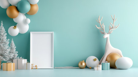 Colorful pastel colors learning rooms for pre-primary students or young children blank mockup frames on merry christmas wall of kindergarten or children playroom, display and show mockupの素材