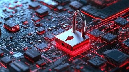 A close up of a circuit board being assembled by a robot.の素材