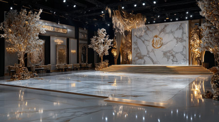 Marble and gold stage with a premium look, set for a New Year product launch eventの素材