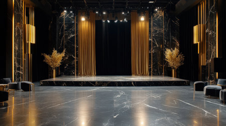 Marble and gold stage with a premium look, set for a New Year product launch eventの素材