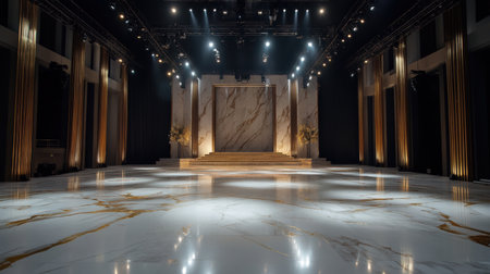 Marble and gold stage with a premium look, set for a New Year product launch eventの素材