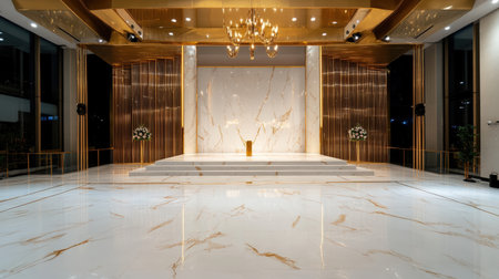Marble and gold stage with a premium look, set for a New Year product launch eventの素材