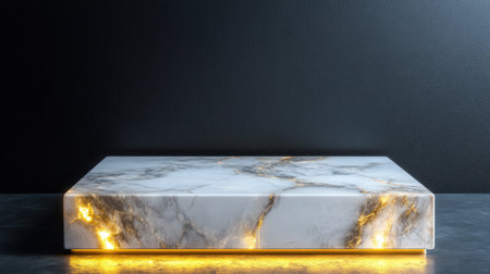 Luxurious marble platform with soft golden lighting, perfect for a New Year Eve showcaseの素材