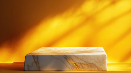A minimalist marble pedestal under luxurious golden light, ready for a New Year eventの素材