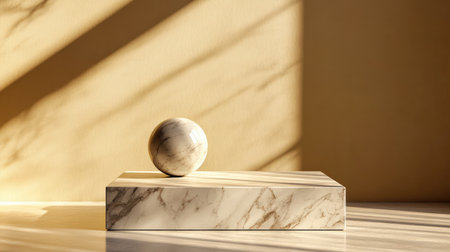 A minimalist marble pedestal under luxurious golden light, ready for a New Year eventの素材