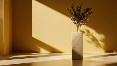 A minimalist marble pedestal under luxurious golden light, ready for a New Year eventの素材