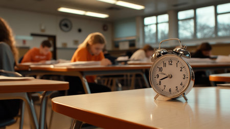 A timer on a desk counting down the minutes left for students to complete their examの素材