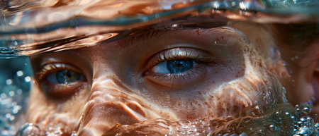 Close-up of a man's face underwaterの素材