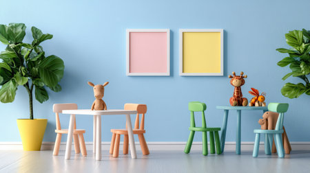 Interior of children's room with table and chairs, 3d renderの素材