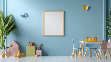 Mock up poster frame in children room interior background, 3d renderの素材