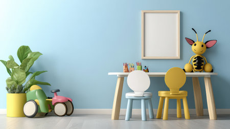 3d render of children's room with table, chair and toysの素材