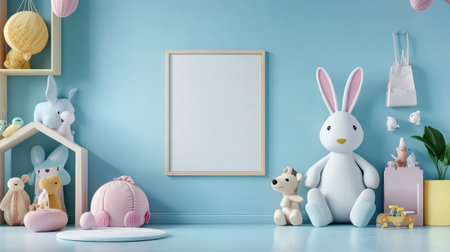 Mock up poster frame in children room, 3d render illustrationの素材