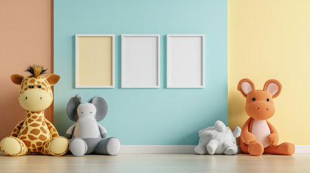 Mock up poster frame in children room interior, 3d renderの素材