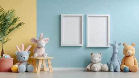 Mock up poster frame in children room interior background, 3d renderの素材