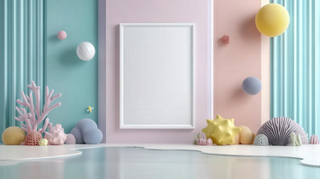 Interior of the children's room with a white frame, 3D renderingの素材