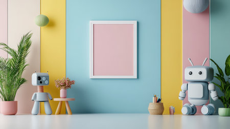 Mockup poster frame in children room interior, 3d renderの素材