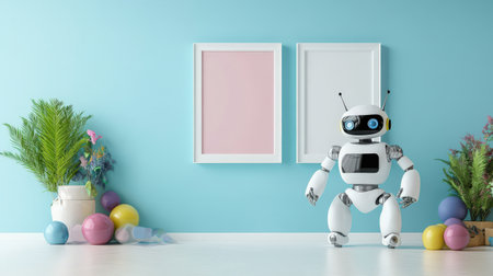 Robot in the children's room. 3d rendering, 3d illustration.の素材