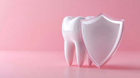 3D illustration of white teeth with shield. Teeth protection concept. --ar 16:9 --v 6.1 Job ID: 409ea36a-4d22-4e8e-a19f-cea00884906cの素材